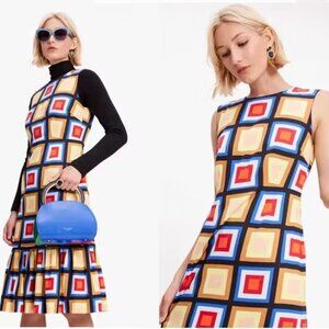 Kate Spade Multicolor Blocks Of Color Flounce Sheath Dress Geometric Print Sz 10